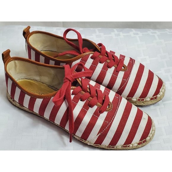Michael Kors Del Rey Striped Espadilles Red White Size 7 Good Cond - Picture 3 of 8